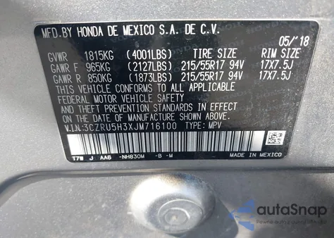 2018 Honda Hr-V Lx z USA, uszkodzony, nr VIN 3CZRU5H3XJM716100